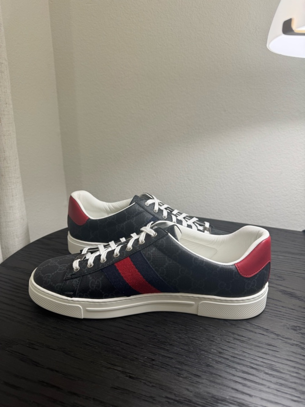 Gucci Ace Web Sneakers GG Monogram Black 10 - Picture 5 of 8